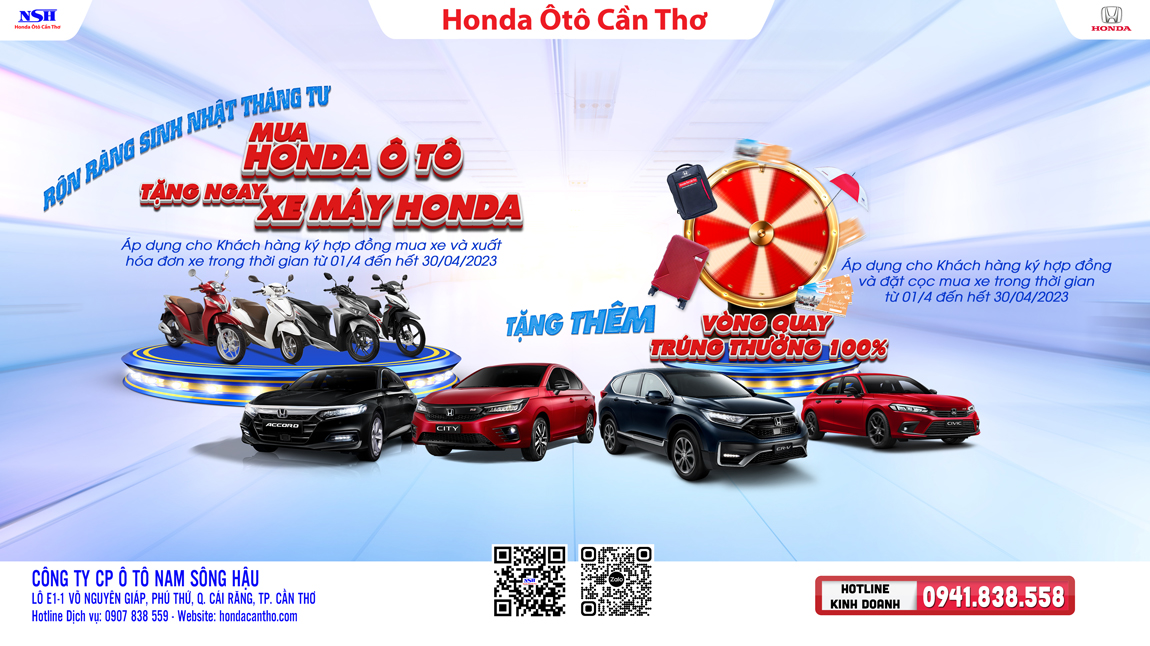 Rộn Ràng Sinh Nhật Tháng 4, Mua Honda Ôtô tặng ngay xe máy Honda và tham gia Vòng quay trúng thưởng 100%