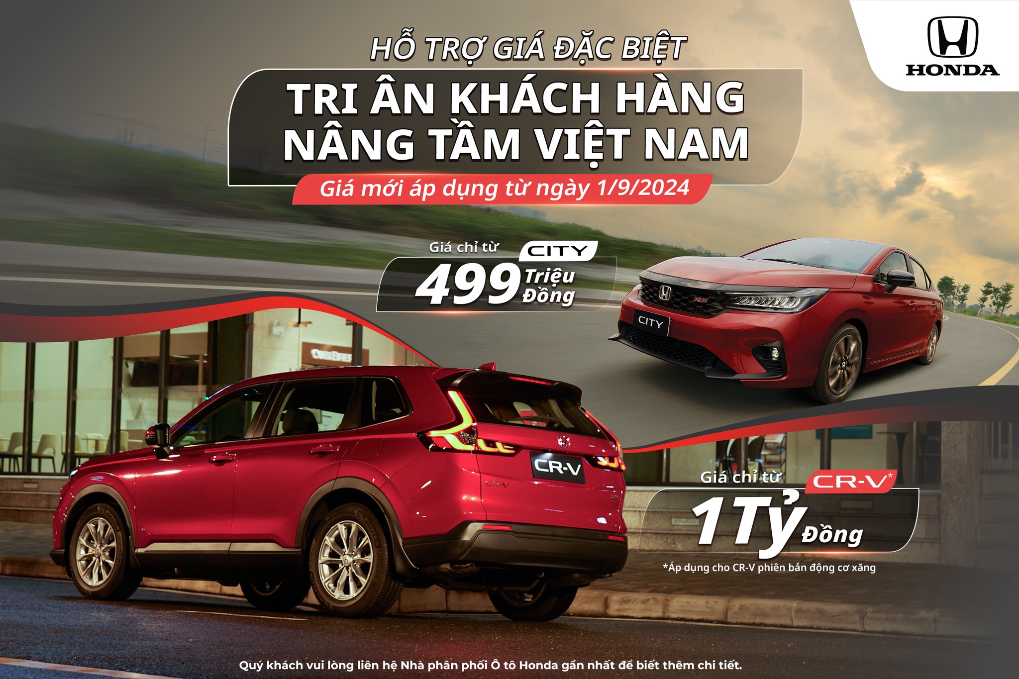 Honda Việt Nam công bố giá bán lẻ đề xuất mới cho các dòng xe sản xuất trong nước Honda City và Honda CR-V các phiên bản động cơ xăng Và Chương trình khuyến mại tháng 9 dành cho các dòng xe nhập khẩu Honda BR-V, Honda HR-V và Honda Accord