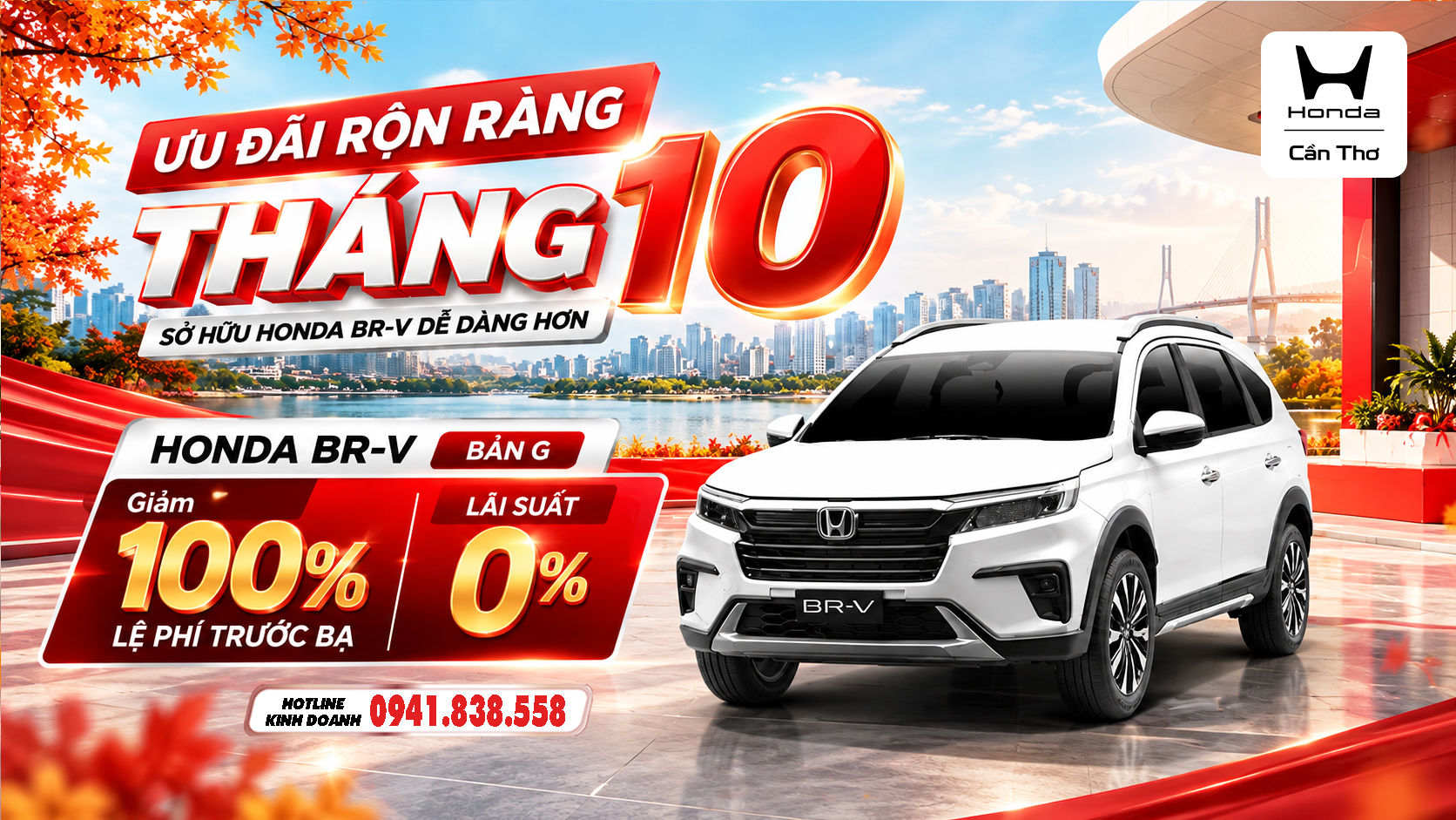 Honda BR-V G tháng 10 giảm 100% lệ phí trước bạ