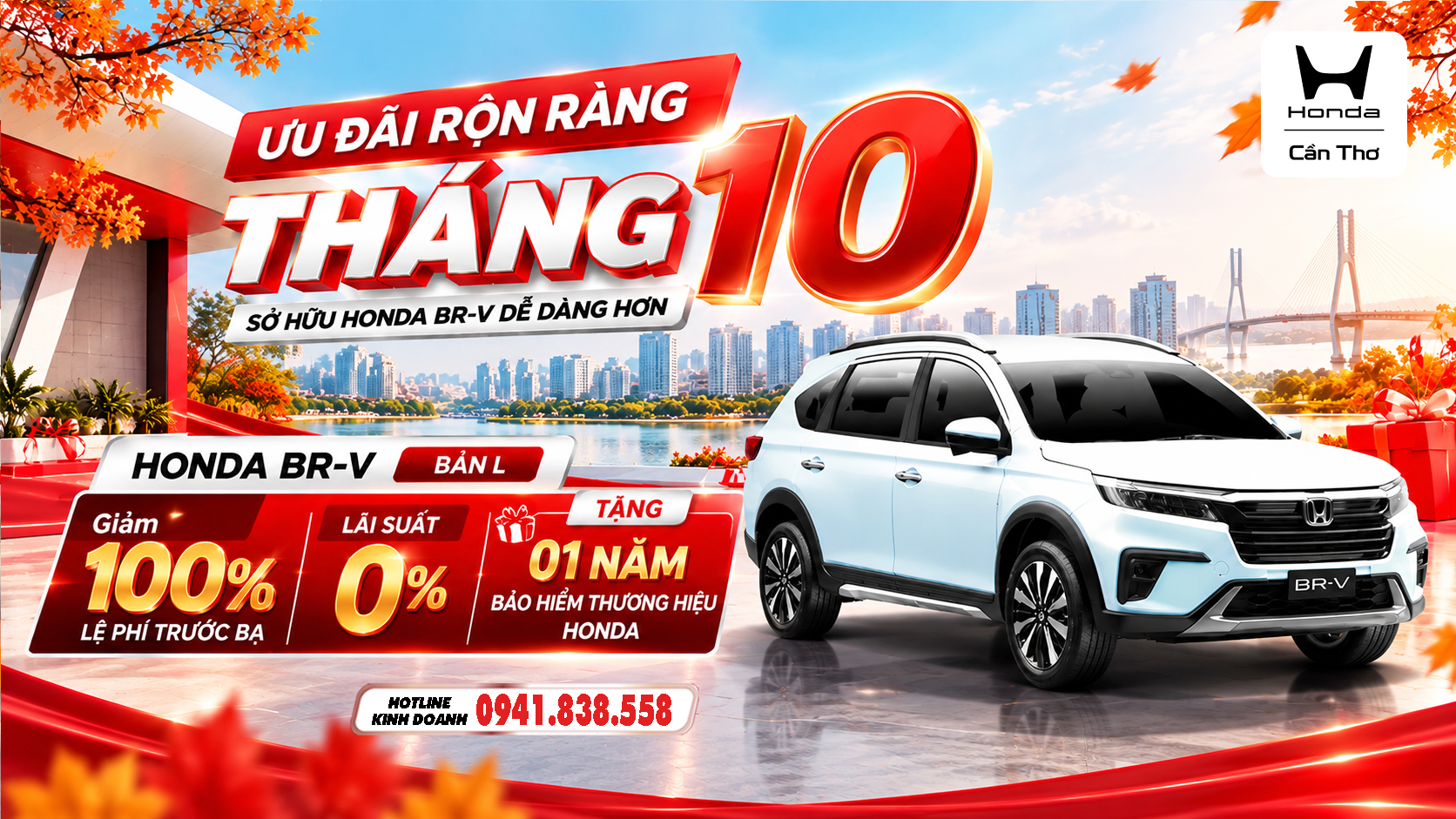 Honda BR-V L Tháng 10 Giảm 100% Lệ Phí Trước Bạ